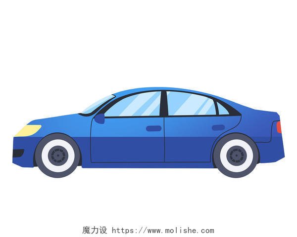 扁平风卡通车元素蓝色轿车PNG素材